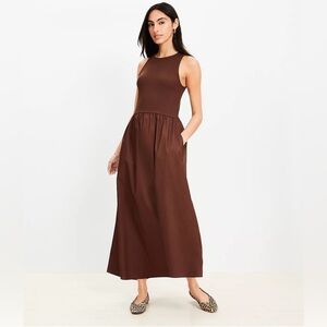 Loft Poplin Mixed Media Midi Pocket Dress